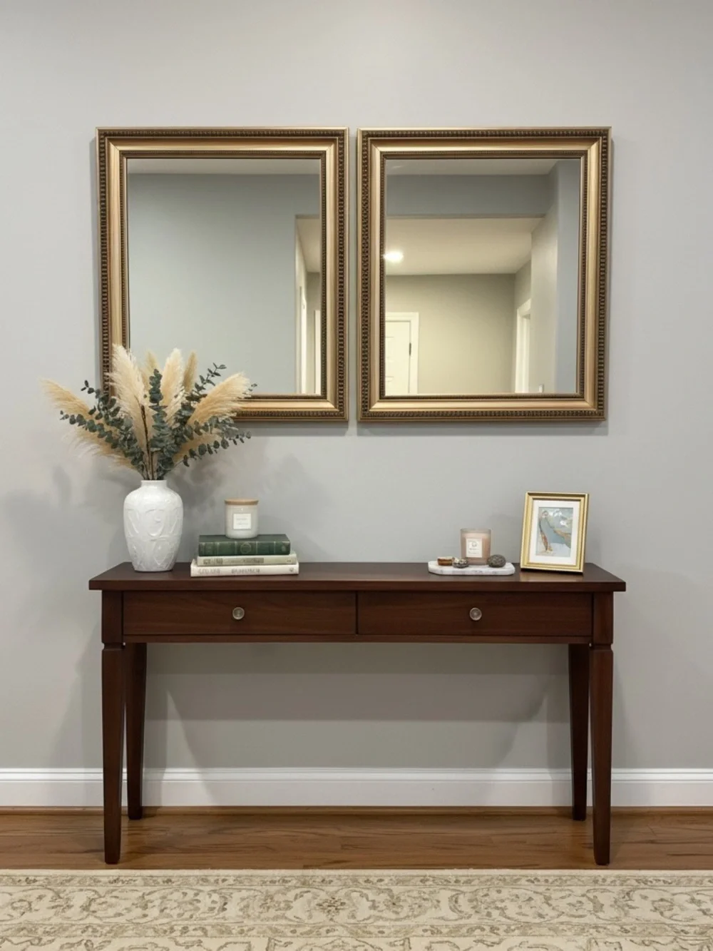 2 20.5”x24.5” vintage style wall mirrors feature a champagne gold frame